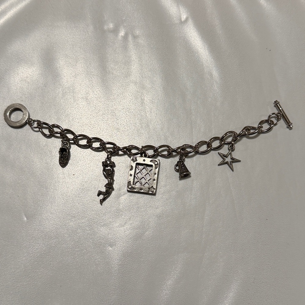 7 Inch Silver Toned Cheerleader Charm Link Bracelet w/Toggle Closure | 5 Charms